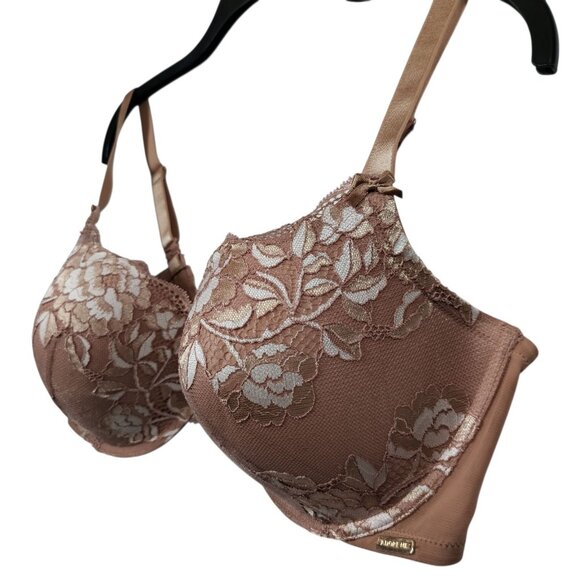 Adore Me Underwire Padded Lined Pushup Bra Beige Floral Lace Size 38DD - Picture 3 of 10